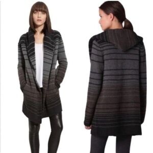 Vince Hooded Wool Yak Alpaca Cashmere Cardigan Coat | Gray Stripe | Size M